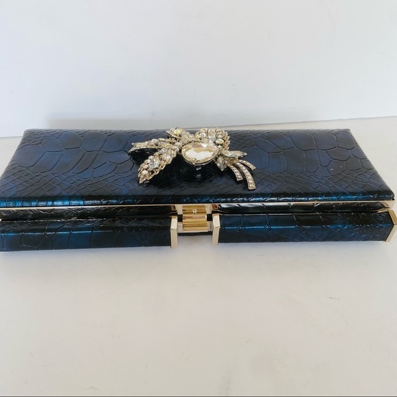Iris Lane iridescent blue envelope clutch with crystal - Picture 9 of 11